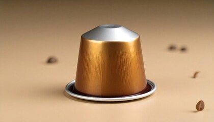 Golden Coffee Pod with Beige Background.