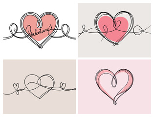 Continuous line drawing of heart shape isolated on white background for valentines day