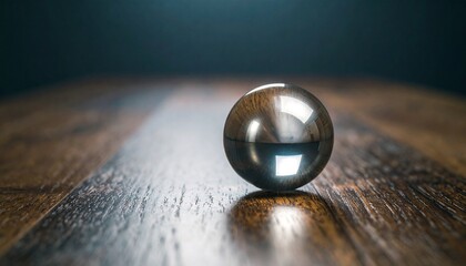 A reflective chrome sphere resting on a dark matte surface, capturing crisp highlights and smooth curves in cinematic lighting