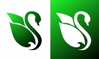 Fototapeta premium Elegant Swan and Leaf Eco Logo Design
