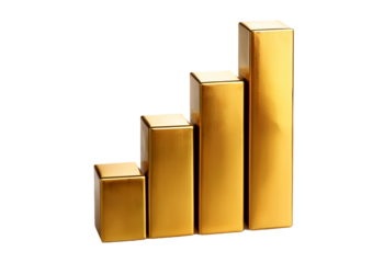a bar chart with 3 bars, the bars are gold isolated on transparent or white background