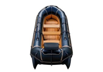 Black and tan inflatable boat isolated on transparent or white background