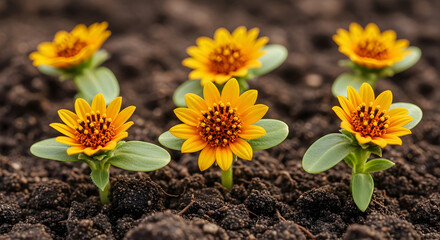 Vibrant flowers blooming in the soil, symbolizing nature's beauty and growth during spring.
