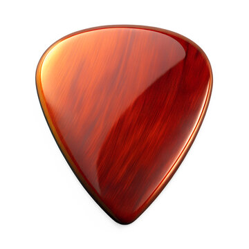 Red wooden guitar pick isolated on transparent background