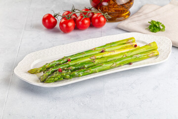 Vegan cuisine cooked asparagus stems