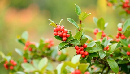 Obraz premium Vibrant red berries on a leafy branch