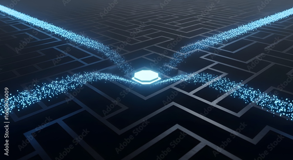 Aufkleber illuminated digital data streams flowing through a complex grid, technology, network, ai, informatio
