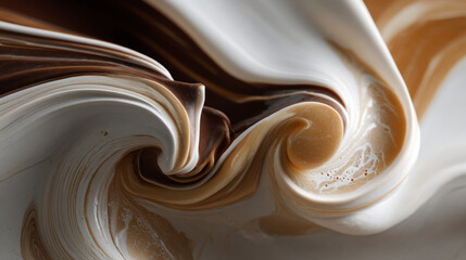 Mesmerizing swirl of brown, white, and cream colors creates abstract, fluid pattern resembling marble or liquid chocolate