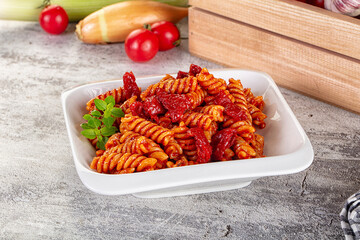 Italian fusilli pasta with tomatoes