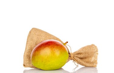 Sweet juicy mango isolated on white background, close-up.