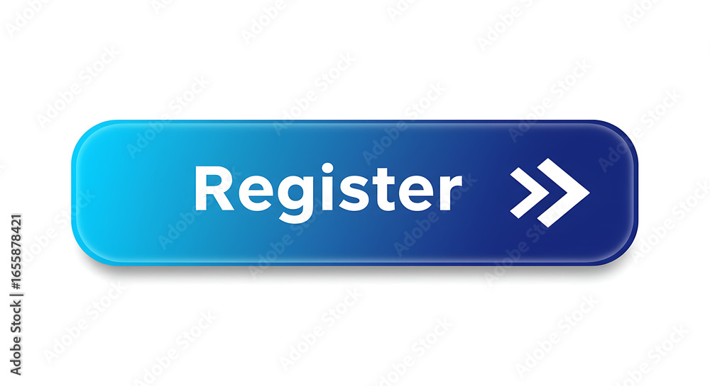 Aufkleber register button with a smooth blue gradient and arrows
