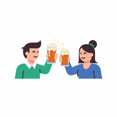 Smiling couple toasting with beer glasses, a simple illustration of celebration.
