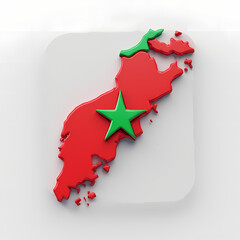 3D Map of Morocco Icon. A three-dimensional rendering of the map of Morocco, with the green star prominently featured, ideal for travel, national pride, and geographical content.