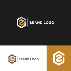 Initial Letter G and number two Linked Logo. Gray and Gold Geometric Style isolated on Double Background. 