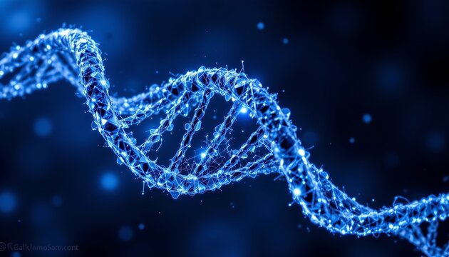 Dynamic spiral dna visualization in scientific research digital art technology showcase blue abstract background