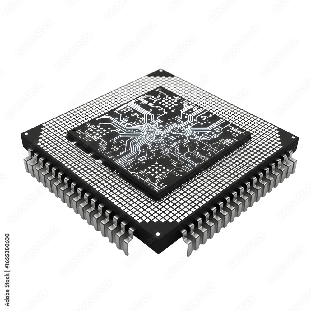 Fototapete modern cpu microprocessor with integrated circuit board isolated on transparent background