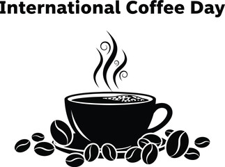 Celebrate international coffee day with a cup of hot coffee and coffee beans