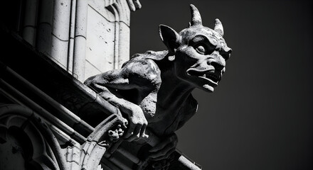 Close-up of a stone gargoyle on a building, capturing the detail and gothic architecture.