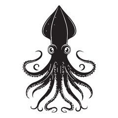 black squid Silhouette Vector, High Quality Illustration on White Background