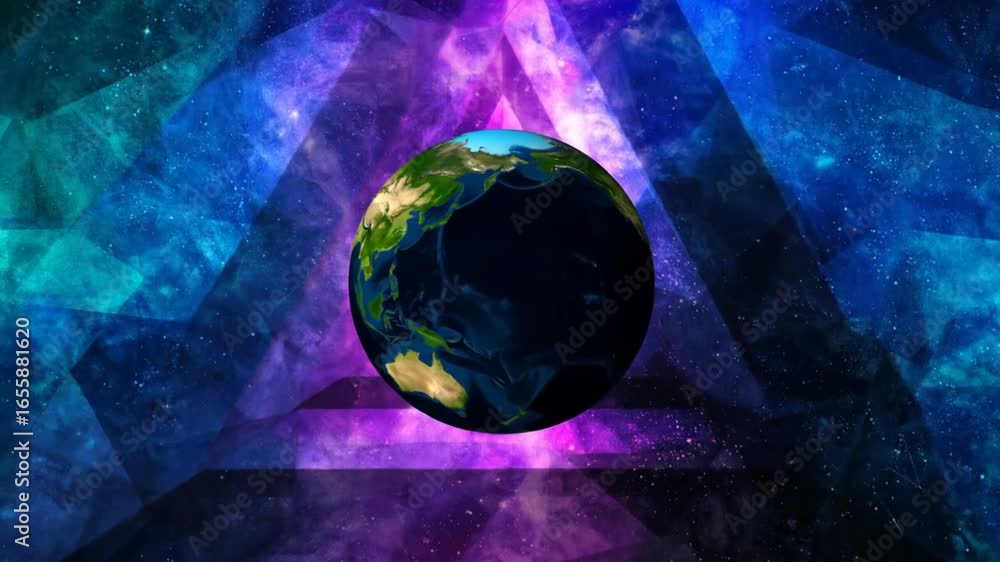 Poster earth's rotation in a geometric nebula: a visual journey through space and time
