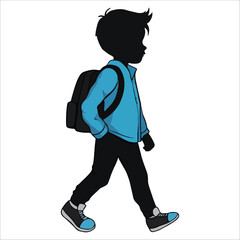 Silhouette of Boy Walking to School with Backpack, Casual Style, Positive Mood