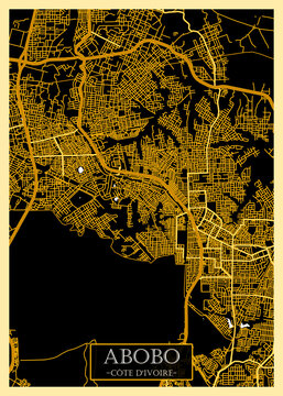 Abobo C&ocirc;te d'Ivoire City Map. downtown tourism house art travel, scenic metropolis concept, travel art city, patriotic abstract banner, view office street