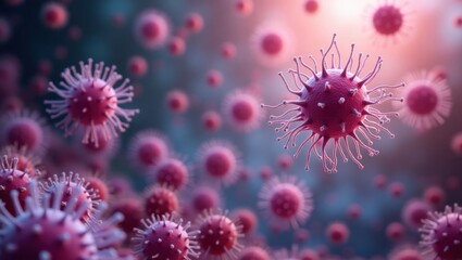 Microscopic bacteria and virus particles, 3D medical science illustration
