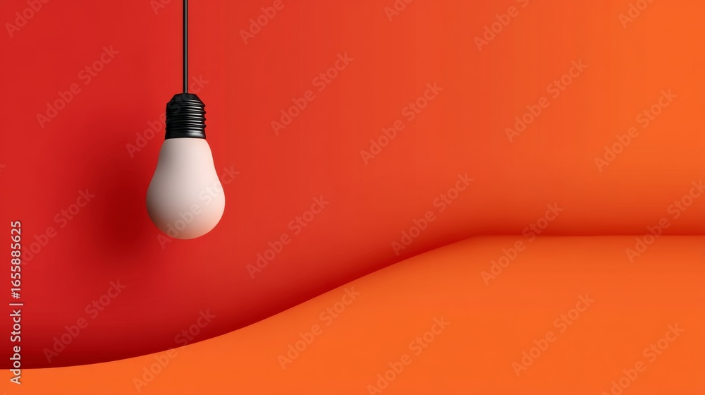 Poster light bulb hanging from a cord is the only object in the image. the red background and the light bul