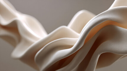 Close up of flowing, textured fabric with soft, undulating folds creates abstract and elegant visual