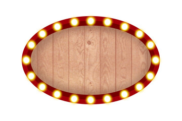 wooden sign on the wall vintage frame Light sign, circus, theater Hand Drawn Illustration on Transparent Background.