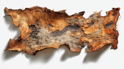 Fototapeta premium Raw tanned hide with distressed texture isolated on white backdrop. Ideal for rustic designs, leather goods or textile backgrounds.