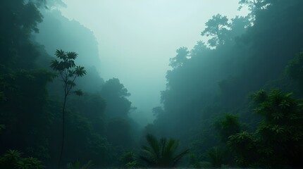 Fototapeta premium Eerie and Foggy Forest in a Deep Valley