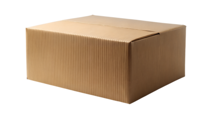 Brown cardboard box for shipping and storage, isolated on transparent background, representing delivery, packaging, and logistics services