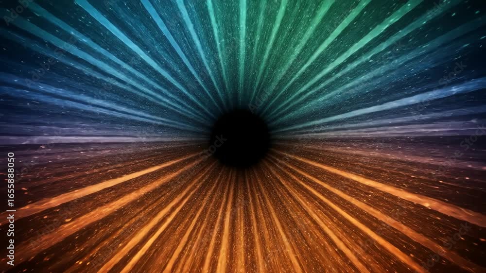 Poster abstract visual depiction of a radiating light pattern emanating from a dark central void.