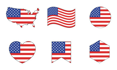 USA Flag and Map Icon Set – American Vector Symbols Collection