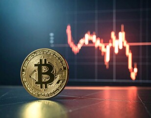 Bitcoin Coin with Falling Cryptocurrency Chart