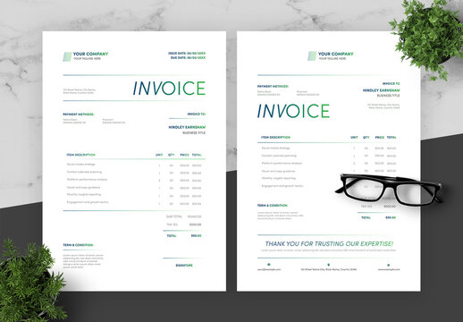 Gradient Green And Black Invoice Set