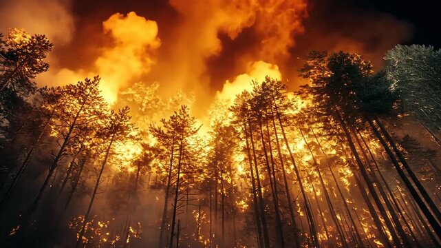 Forest fire engulfing trees