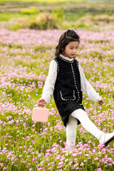 The little Asian girl playing in the garden