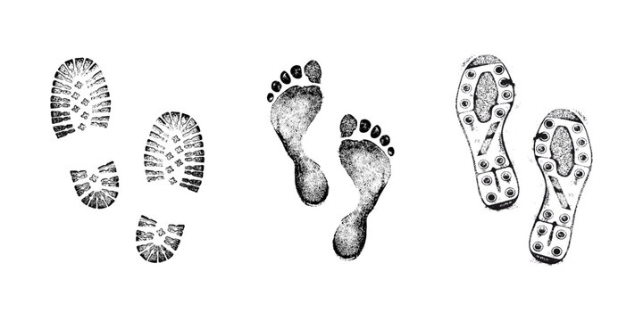 Human foot and shoe print icons set vector illustration isolated on white background