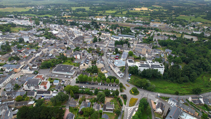 Aerial panorama view of the old town in the city of Vendôme in France on a sunny summer day

