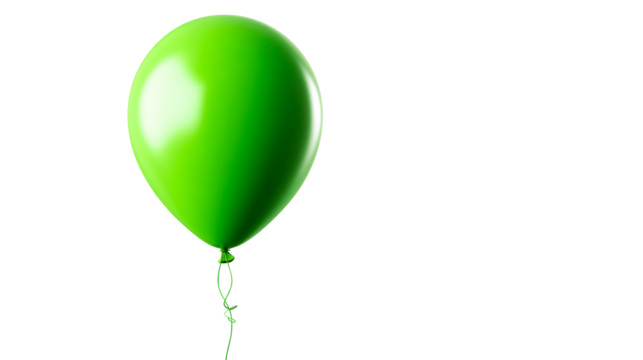 Single Green Balloon Floating With Green String Isolated On White Background, cut out transparent