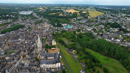 Aerial panorama view of the old town in the city of Vendôme in France on a sunny summer day

