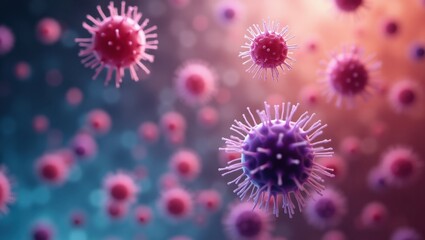 Microscopic pink virus particles, 3D digital medical illustration
