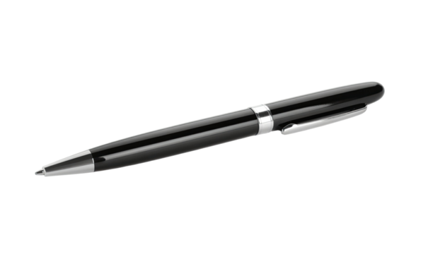 Black ballpoint pen writing instrument office stationery isolated on white background