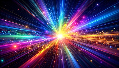 A vibrant burst of radiant colors radiates outward from a central point, creating a dynamic and energetic visual effect.