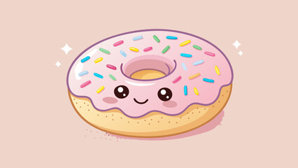 Cute Kawaii Donut Illustration with Pink Frosting and Sprinkles