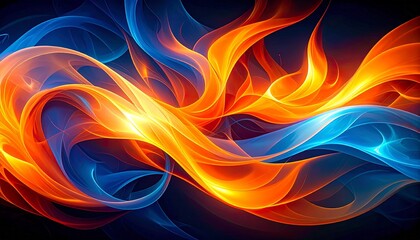 Naklejka premium Abstract Blue and Orange Flames Energy Flow Design.