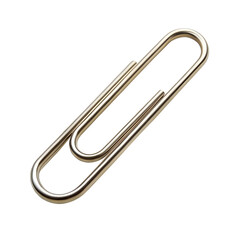 A single silver metal paperclip isolated on a transparent background, a common office supply used for fastening papers together