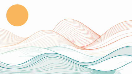 Abstract Wavy Lines A Colorful Coastal Landscape with Sun and Water in a Calm Aesthetic